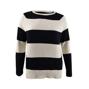 DKNY Women's Striped Sweater (L, Black/French Vanilla)